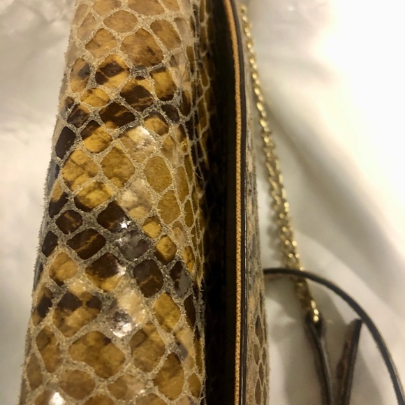 Like New Michael Kors Sloan Gold Embellished Snakeskin Design Clutch/Crossbody - Picture 5 of 14